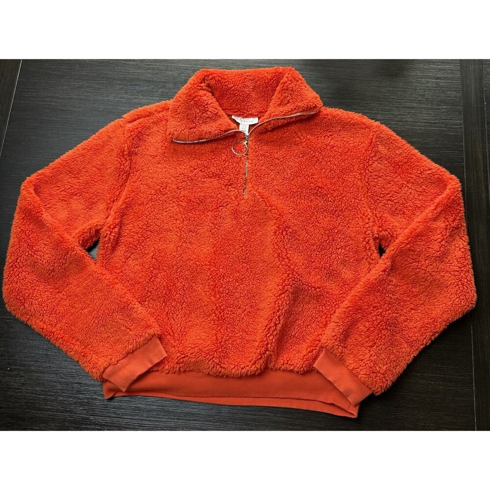 Topshop Woman’s Fuzzy 1/4 Zip Pullover Size 4, Warm Cozy Fall